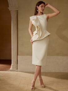 MOTF PREMIUM Vestido con bajo dividido y ribete de volantes - Albaricoque - Ver 6