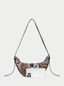 SHECARRY Bolso de hombro y bandolera de estilo callejero de moda de mujer con decoración de hebilla metálica y estampado de leopardo personalizado, estilo Y2K - Multicolor - Ver 5