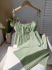 Comfortcana Trang phục hai mảnh dành cho phụ nữ mặc hàng ngày - Màu xanh Ô liu - Xem 4