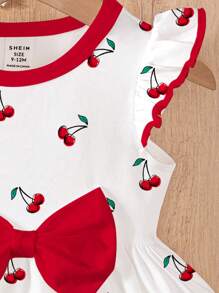 SHEIN Vestido de manga larga para bebés niñas con bonito estampado de cerezas, lazo dulce y patrón de dibujos animados, de moda para otoño/invierno
