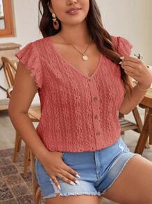 SHEIN Frenchy Áo thun tay lỡ thêu rỗng màu trơn mùa hè - Màu Hồng  Dưa hấu - Xem 1