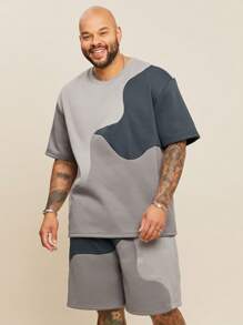 EASEVO Men's Plus Size Casual Knit T-Shirt And Shorts Set Summer Outfit - Grey - View 6