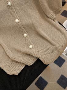 Franclia New Stylish Round Neck Puff Sleeve Knit Top For Women - Apricot - View 4