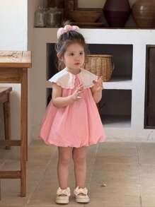Cute Pink Peter Pan Collar Embroidered Sleeveless Dress For Toddler Girls, Summer - Pink - View 5