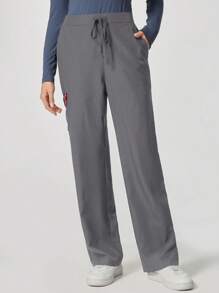 TaskEZ Solid Color Multi-Pocket High Waist Scrub Uniform Bottom - Light Grey - View 5