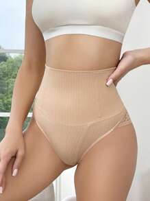 SHEIN Women's High Waist Lace Thong, Slimming Shapewear Bottom - Apricot - View 4