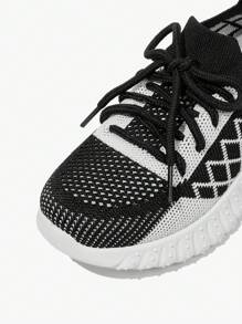 JNSQ 1 Pair Fashion Casual All-Match Versatile Comfortable Soft Bottom Breathable Lace-Up Sneakers, Suitable For All Seasons And Back To School - Black - View 4