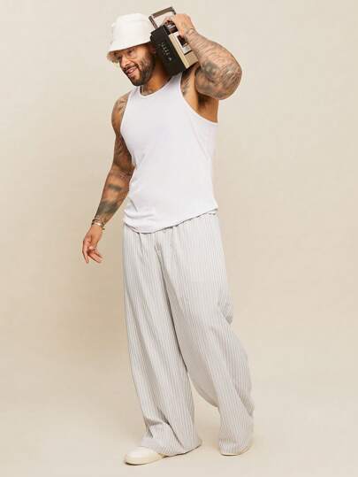 EASEVO Plus Size Men's Casual Loose Printed Woven Long Pants