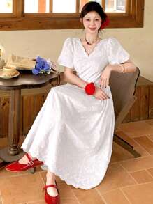 DAZY Vestido formal longo elegante bordado para mulheres, vestidos casuais para mulheres - Branco - Ver 2