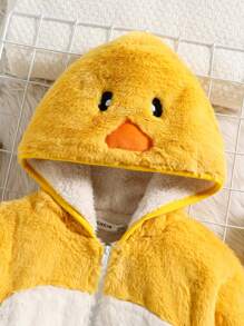 SHEIN Chàng trai trẻ Thêu Hoạt hình Thiết kế tai 3D áo có mũ Áo Teddy Jackets - Màu vàng - Xem 3