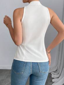 Chiquease Chemise casual à col V sans manches et monorang pour femmes, en couleur unie
