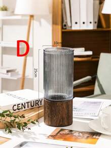 1pc Elegant Wooden Base Glass Vase - Creative Transparent Hydroponics Flower Pot For Fresh And Dried Flowers - Luxury Decorative Centerpiece, Suitable For Dining Tables - Multicolor - View 5