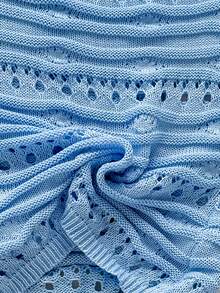 Soleia Women's Ivory Shoulder Cut-Out Fitted Knitted Top, Suitable For Party, Fashion Casual, Dating, Valentine's Day, Afternoon Tea Blue Knit Top Summer Knit Top Women Summer Top Light Blue Summer Top Cute Summer Top