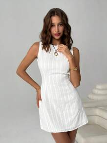 SHEIN EZwear 女士纯色休闲无袖短款连衣裙，适合夏季 - 白色 - 查看 6