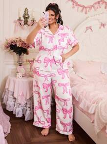 SweetSlumber Plus Size Sweet Romantic Bow Print Pajama Set