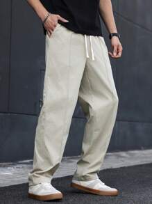 Manfinity Hypemode 男士纯色时尚夏季长裤 - 卡其色 - 查看 3