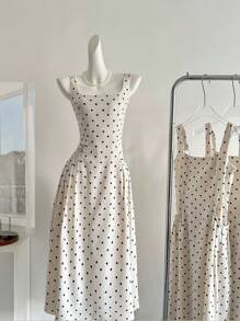 Chiquease 女士圆点印花褶皱方领无袖休闲中长连衣裙 - 彩色 - 查看 5