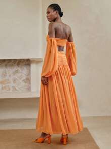 Arave 雪纺纯色抹胸式文胸背心搭配荷叶边裙，性感夏季海滩度假装女式两件套