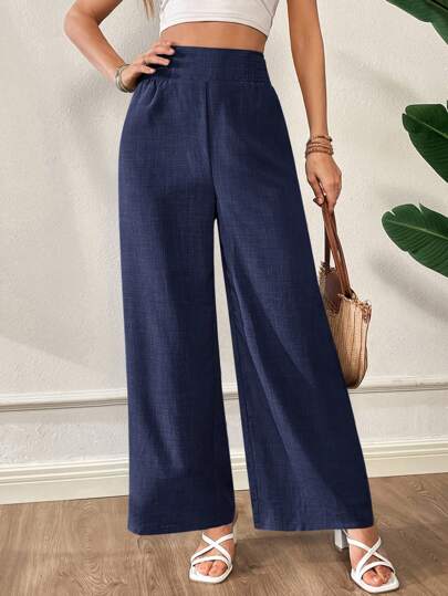 Siren Gaze Summer Casual Wide Leg Pants With Drawstring Waist Work Pants Chic Blue