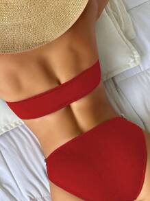 Traje de baño de dos piezas para mujer de talla grande para playa en verano - Rojo - Ver 2