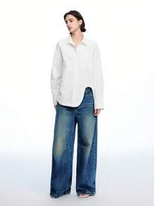 LYSMO 女士蓝色宽松设计衬衫 - 2025年春夏新品 - 白色 - 查看 4
