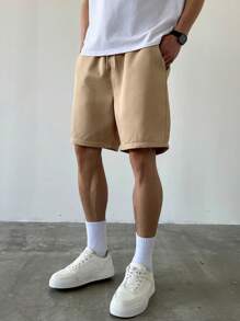 Manfinity Hypemode Men's Loose Solid Color 7 Inch Shorts, Can Be Detached To Bermuda Shorts, Summer - Khaki - View 8