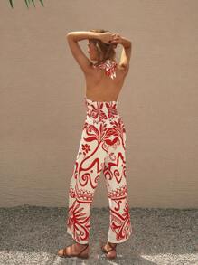 Lumivelle 女士优雅节日花卉印花镂空性感吊带连体裤