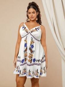 Travachic Vestido camisero con estampado floral para talla grande de vacaciones