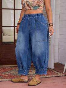 EMERY ROSE Plus Size Women Casual Elastic Waist Jeans, All Season