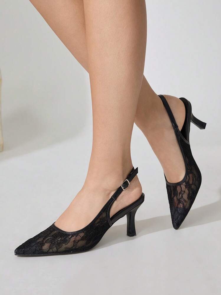 CUCCOO CHICEST أحذية نسائية موديل بوان سوداء من الدانتيل ذات كعب عالي مناسبة للذهاب إلى العمل والمواعيد والحفلات والتسوق والعطلات' - الأسود - مشاهدة 10