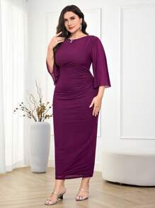 Modelyn Plus Size Solid Color Casual Dress, Stylish And Suitable For Summer - Purple - View 7