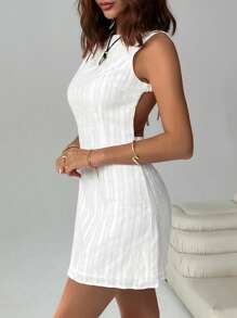 SHEIN EZwear 女士纯色休闲无袖短款连衣裙，适合夏季 - 白色 - 查看 5