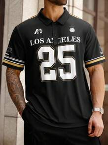 Manfinity Homme 大码男式字母数字图案短袖 Polo 衫