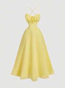 SHEIN MOD 迷人优雅：梦幻浪漫的黄色蝴蝶结长裙——非常适合度假、约会和拍照