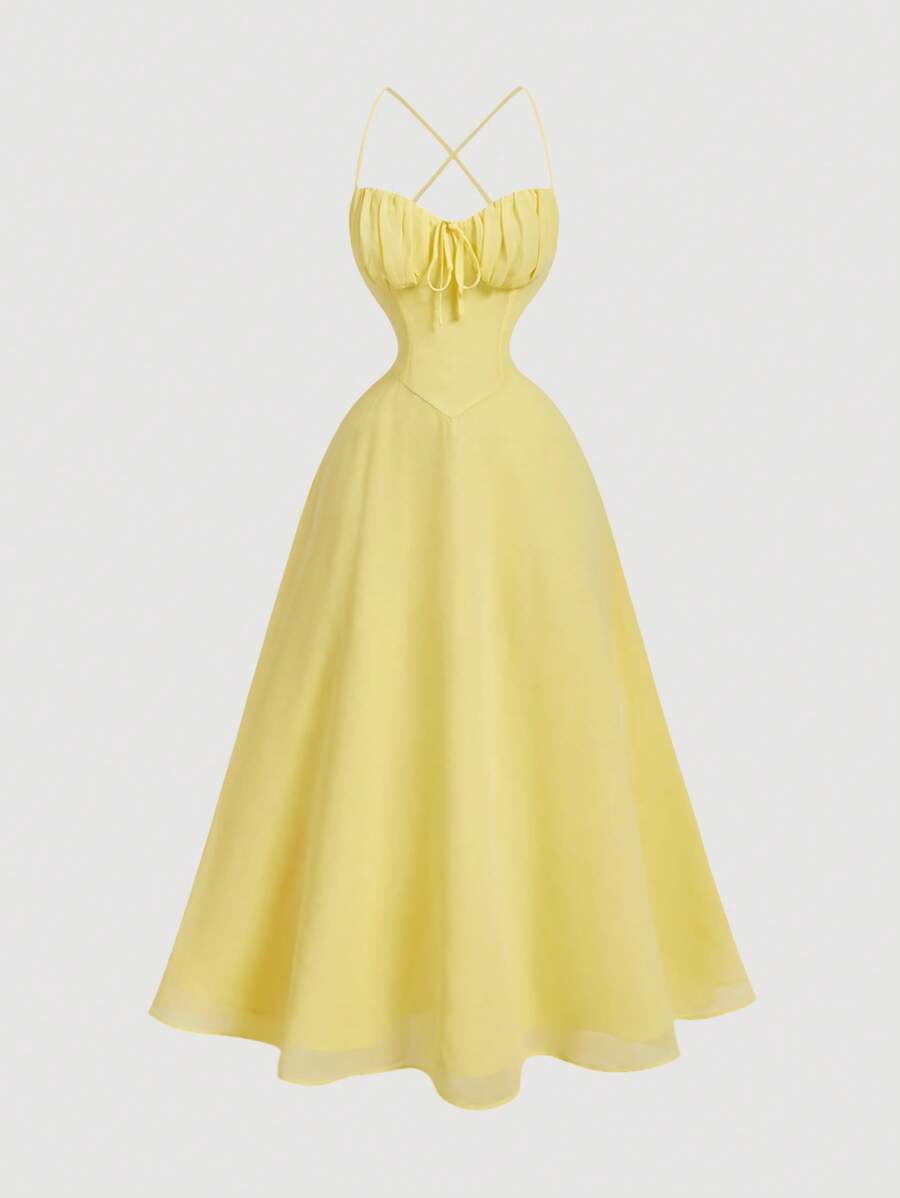 SHEIN MOD 迷人优雅：梦幻浪漫的黄色蝴蝶结长裙——非常适合度假、约会和拍照