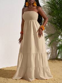 Slaydiva Sommerurlaub, einfarbig, Rüschensaum, trägerloses Kleid, Sonnenkleider für Frauen