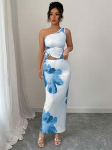 Elenzga Women Two Pieces Outfits For Daily Wear - Blue - View 3