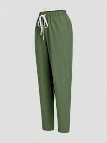 TaskEZ Uniform Set: V-Neck Short Sleeve Tailored Blouse And Drawstring Straight Leg Casual Pants, Scrub Sets - Mint Green - View 4