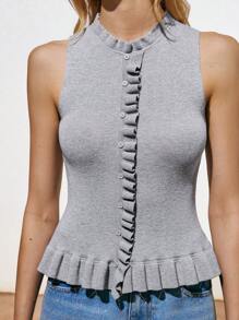 Lumivelle Women's Retro Versatile Layered Knitted Top - Grey - View 6