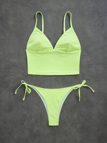 Swim Mod 女士条纹休闲吊带分体泳衣套装，夏季度假