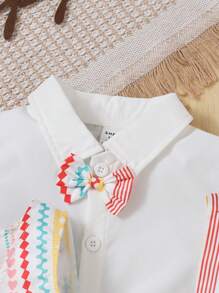 4pcs Infant Boys' Cute Bohemian Gentleman Outfit Set,White Shirt,Printed Vest,Bib Shorts&Sun Hat,Summer Holiday,Vacation Party Outdoor,Elegant Style - Multicolor - View 3