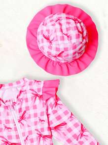 新生儿可爱水果印花长袖连体泳衣（带帽子）