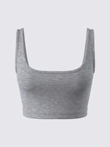 SHEIN BASICS Top casual sportivo a maglia, attillato, corto, a tinta unita