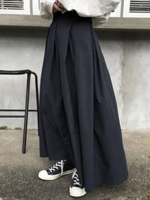 FRIFUL 女士高腰褶皱 A 字长裙 - 藏蓝色 - 查看 4