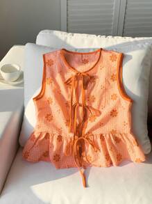 Comfortcana Camisa casual sin mangas con lazo para mujer, de verano - Naranja - Ver 4