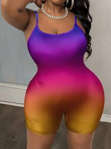 Slaydiva Casual Gradient Print Jumpsuit, Loose Fit Summer Outfit For Plus Size Women - Multicolor - View 8