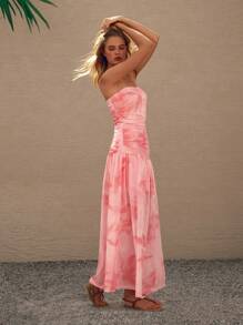 Lumivelle Women's Elegant Printed Bandeau Style Dress