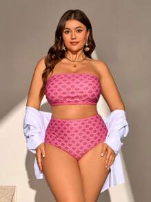 Swim Vcay Große Größen Sommer Urlaubs Strand Bandeau Bikini Set mit Allover-Muster