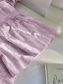 SHEIN Unity 女式红色短袖衬衫，高科技材料制造，方领，收腰，纽扣设计 - 淡紫色 - 查看 3