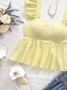 Soleia Blouse femme en tissu texturé coupe évasée avec manches courtes, convient pour les vacances, les festivals de musique, le style bohème, les jours fériés, les rendez-vous de thé l'après-midi - Jaune moutarde - Voir 6